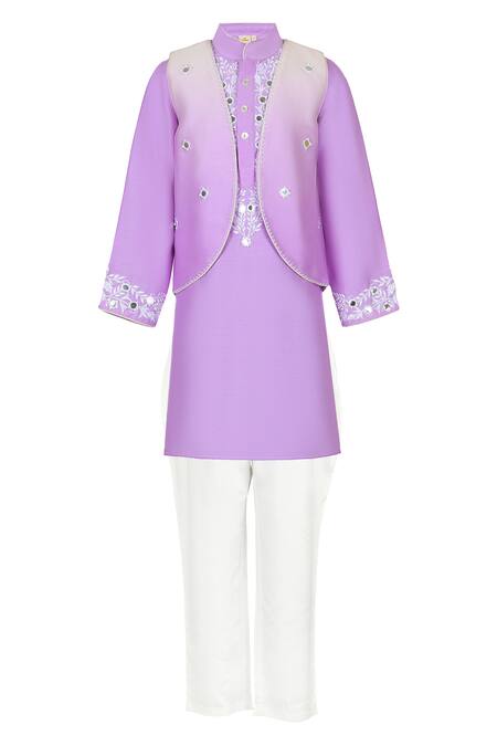 Rang By Les Petits_Lilac Cotton Mirrors, Embroidery Kurta Set_at_Aza_Fashions