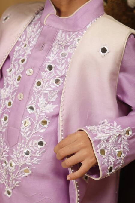 Shop_Rang By Les Petits_Lilac Cotton Mirrors, Embroidery Kurta Set