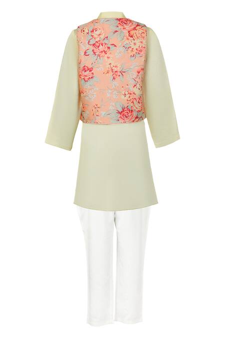 Rang By Les Petits_Yellow Cotton Floral Print Kurta Set_Online_at_Aza_Fashions