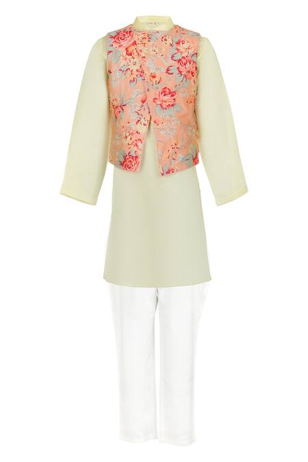 Buy_Rang By Les Petits_Yellow Cotton Floral Print Kurta Set_Online_at_Aza_Fashions