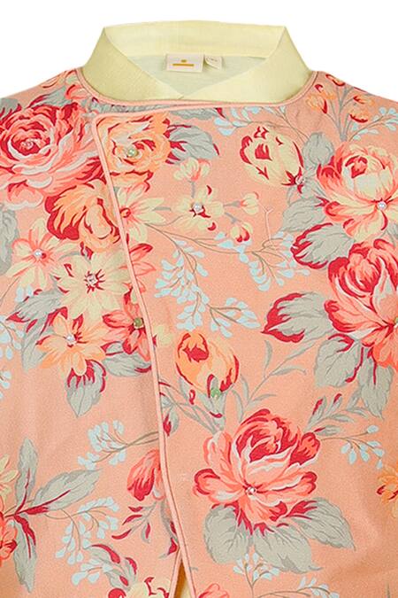 Rang By Les Petits_Yellow Cotton Floral Print Kurta Set_at_Aza_Fashions