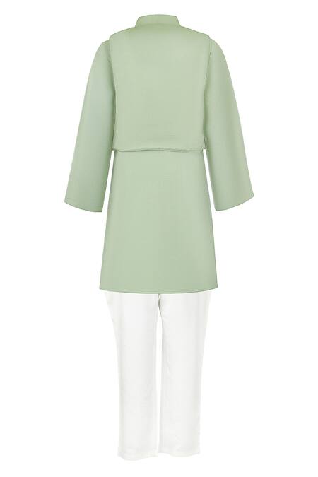 Buy_Rang By Les Petits_Green Cotton Embroidery, Sequins Kurta Set_Online_at_Aza_Fashions