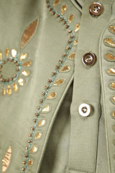 Shop_Rang By Les Petits_Green Cotton Embroidery, Sequins Kurta Set