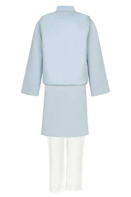 Rang By Les Petits_Blue Cotton Embroidery Wisteria Botanical Kurta Pant Set_Online_at_Aza_Fashions