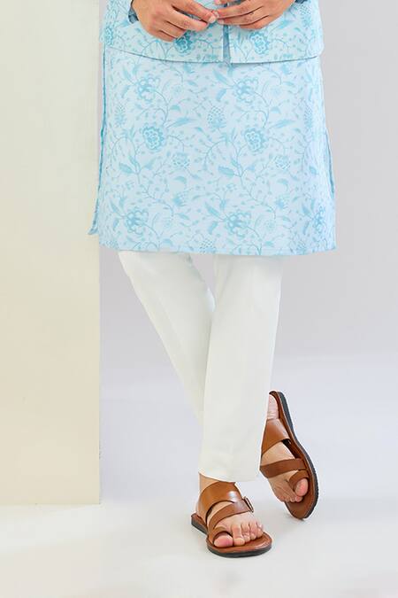 Shreyansh Designs_Blue Chanderi Silk Floral Print Bundi Set _Online_at_Aza_Fashions