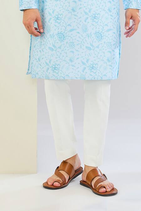 Shreyansh Designs_Blue Chanderi Silk Embroidery Floral Print Kurta Set _Online_at_Aza_Fashions