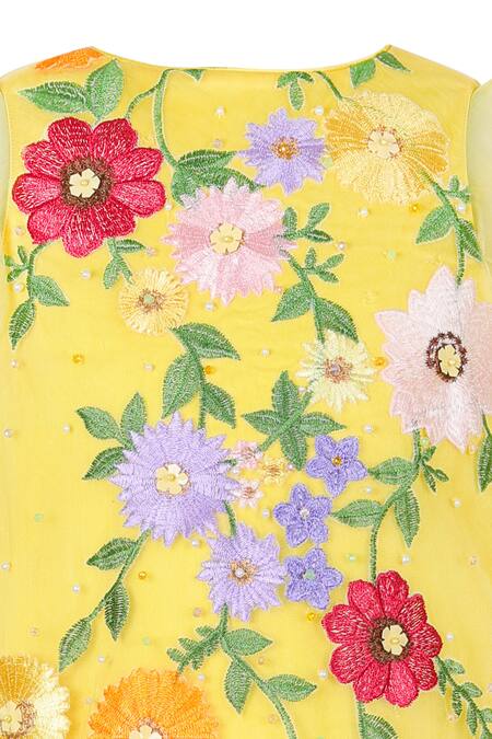 Buy Stella Rossa By Les Petits Yellow Satin Embroidery, Beads Floral Dress Buy_Stella Rossa By Les Petits_Yellow Satin Embroidery, Beads Floral Dress