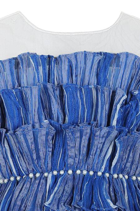 Stella Rossa By Les Petits Blue Cotton, Organza Pearls Tiered Ruffle Dress at Aza Fashions Stella Rossa By Les Petits_Blue Cotton, Organza Pearls Tiered Ruffle Dress_at_Aza_Fashions