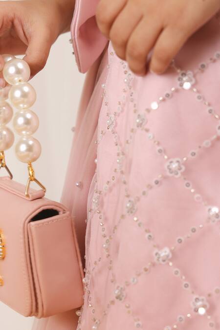 Shop Stella Rossa By Les Petits Pink Satin Beads Princess Dress Online at Aza Fashions Shop_Stella Rossa By Les Petits_Pink Satin Beads Princess Dress_Online_at_Aza_Fashions