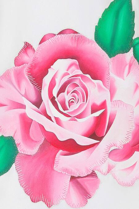 Stella Rossa By Les Petits White Rose Painted Dress With Bow Sleeves Online at Aza Fashions Stella Rossa By Les Petits_White Rose Painted Dress With Bow Sleeves_Online_at_Aza_Fashions