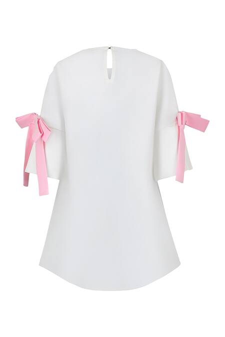 Buy Stella Rossa By Les Petits White Rose Painted Dress With Bow Sleeves Online at Aza Fashions Buy_Stella Rossa By Les Petits_White Rose Painted Dress With Bow Sleeves_Online_at_Aza_Fashions