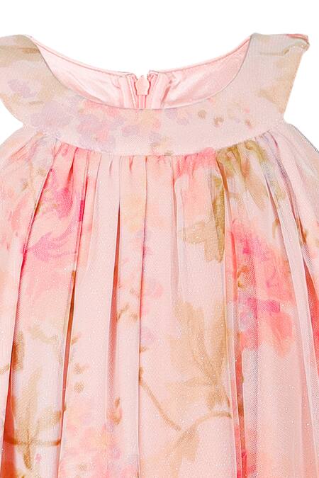Shop Stella Rossa By Les Petits Pink Satin Bows Floral Cold Shoulder Strap Dress Online at Aza Fashions Shop_Stella Rossa By Les Petits_Pink Satin Bows Floral Cold Shoulder Strap Dress_Online_at_Aza_Fashions