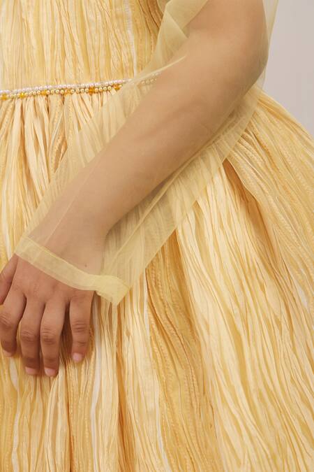 Buy Stella Rossa By Les Petits Gold Satin Embroidery Pleated Dress Buy_Stella Rossa By Les Petits_Gold Satin Embroidery Pleated Dress