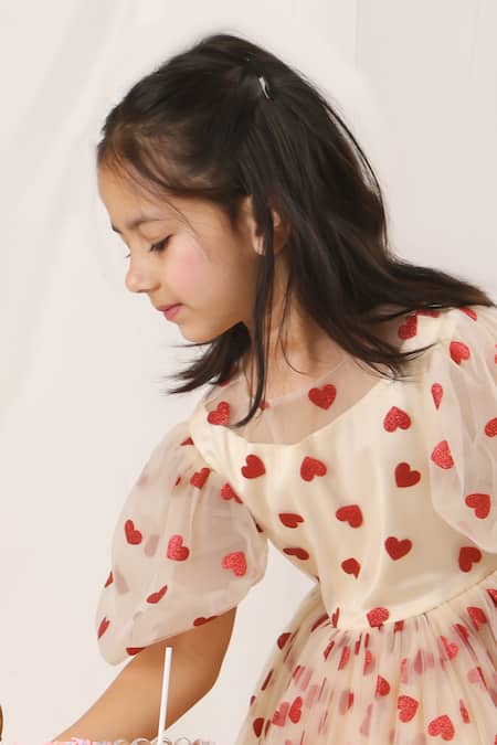 Stella Rossa By Les Petits White Satin, Tulle Glitter Sweetheart Dress Online at Aza Fashions Stella Rossa By Les Petits_White Satin, Tulle Glitter Sweetheart Dress_Online_at_Aza_Fashions