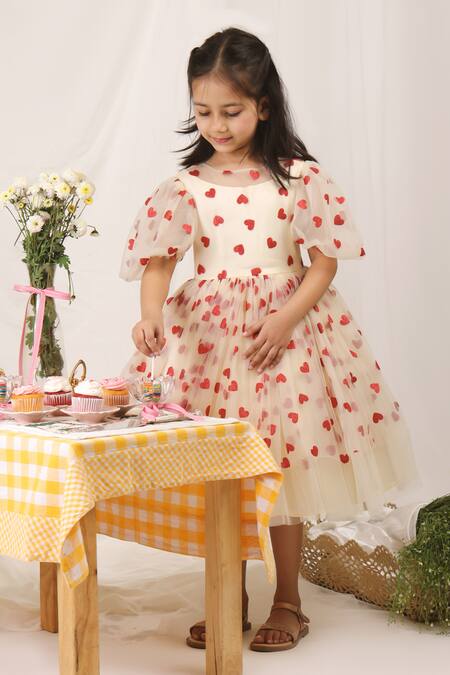 Shop Stella Rossa By Les Petits White Satin, Tulle Glitter Sweetheart Dress at Aza Fashions Shop_Stella Rossa By Les Petits_White Satin, Tulle Glitter Sweetheart Dress_at_Aza_Fashions