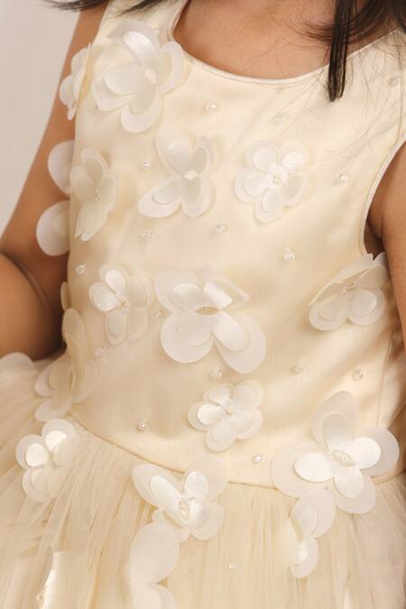 Buy Stella Rossa By Les Petits Ivory Satin, Tulle Applique Blossom Dress Online at Aza Fashions Buy_Stella Rossa By Les Petits_Ivory Satin, Tulle Applique Blossom Dress_Online_at_Aza_Fashions