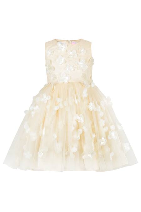 Shop Stella Rossa By Les Petits Ivory Satin, Tulle Applique Blossom Dress Online at Aza Fashions Shop_Stella Rossa By Les Petits_Ivory Satin, Tulle Applique Blossom Dress_Online_at_Aza_Fashions