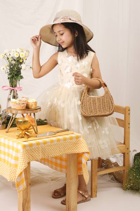 Shop Stella Rossa By Les Petits Ivory Satin, Tulle Applique Blossom Dress Shop_Stella Rossa By Les Petits_Ivory Satin, Tulle Applique Blossom Dress