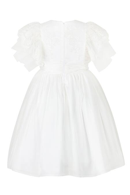 Stella Rossa By Les Petits White Satin Embroidery Angelic Grace Dress Online at Aza Fashions Stella Rossa By Les Petits_White Satin Embroidery Angelic Grace Dress_Online_at_Aza_Fashions