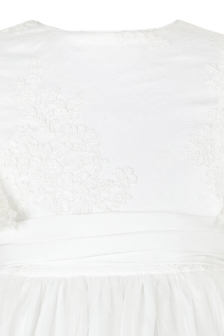 Shop Stella Rossa By Les Petits White Satin Embroidery Angelic Grace Dress Online at Aza Fashions Shop_Stella Rossa By Les Petits_White Satin Embroidery Angelic Grace Dress_Online_at_Aza_Fashions