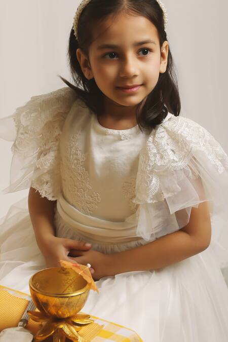 Stella Rossa By Les Petits White Satin Embroidery Angelic Grace Dress at Aza Fashions Stella Rossa By Les Petits_White Satin Embroidery Angelic Grace Dress_at_Aza_Fashions