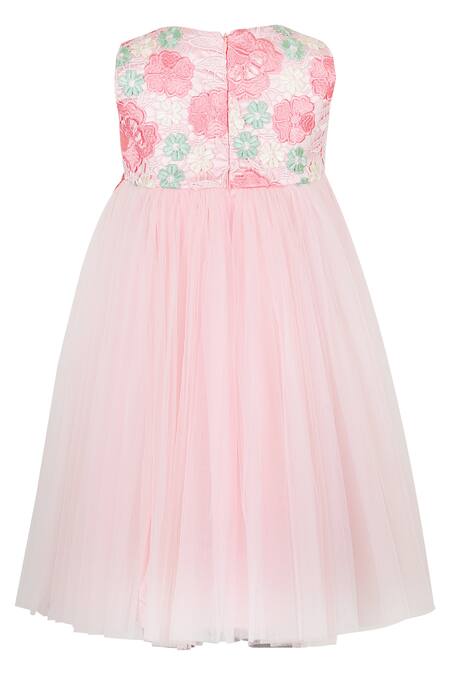 Stella Rossa By Les Petits Pink Satin Applique Embroidered Dress Online at Aza Fashions Stella Rossa By Les Petits_Pink Satin Applique Embroidered Dress_Online_at_Aza_Fashions