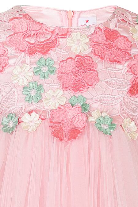 Buy Stella Rossa By Les Petits Pink Satin Applique Embroidered Dress Online at Aza Fashions Buy_Stella Rossa By Les Petits_Pink Satin Applique Embroidered Dress_Online_at_Aza_Fashions