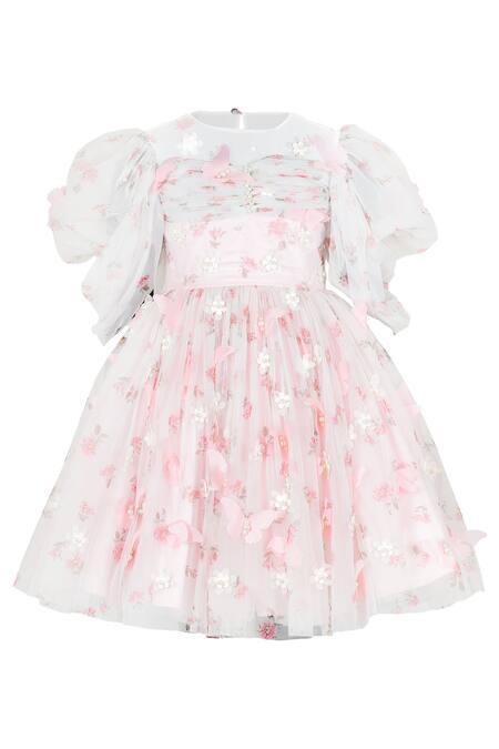 Shop Stella Rossa By Les Petits Pink Satin Embroidery Stella Rossa Enchanted Butterfly Dress Online at Aza Fashions Shop_Stella Rossa By Les Petits_Pink Satin Embroidery Stella Rossa Enchanted Butterfly Dress_Online_at_Aza_Fashions