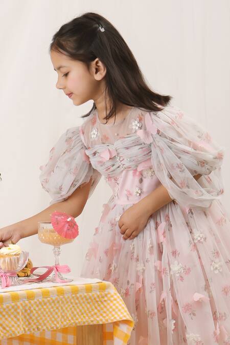 Stella Rossa By Les Petits Pink Satin Embroidery Stella Rossa Enchanted Butterfly Dress at Aza Fashions Stella Rossa By Les Petits_Pink Satin Embroidery Stella Rossa Enchanted Butterfly Dress_at_Aza_Fashions