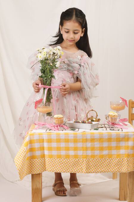 Shop Stella Rossa By Les Petits Pink Satin Embroidery Stella Rossa Enchanted Butterfly Dress at Aza Fashions Shop_Stella Rossa By Les Petits_Pink Satin Embroidery Stella Rossa Enchanted Butterfly Dress_at_Aza_Fashions