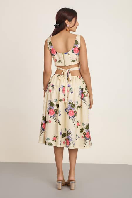 The Whole Nine Yards Floral Printed Waist Cut-Out Midi Dress 