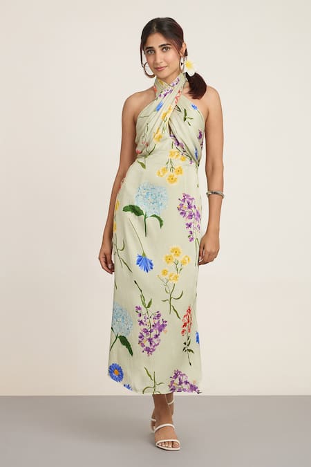 The Whole Nine Yards Floral Printed Halter Neck Midi Dress 