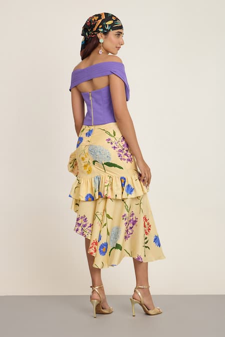 The Whole Nine Yards Purple Off-Shoulder Top & Floral Maxi Skirt 