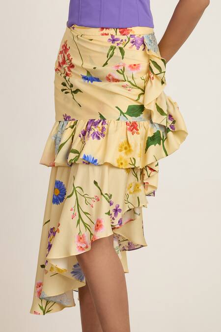 Buy_The Whole Nine Yards_Purple Crepe, Silk Off-shoulder Top And Floral Maxi Skirt _Online_at_Aza_Fashions