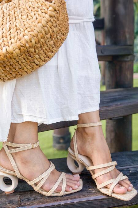 SCHON ZAPATO_Beige Jute Circular Heels _Online_at_Aza_Fashions