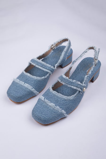 SCHON ZAPATO Denim Fringe Mules 