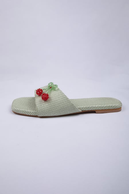 SCHON ZAPATO Mint Green Cherry Slides Online at Aza Fashions SCHON ZAPATO_Mint Green Cherry Slides _Online_at_Aza_Fashions