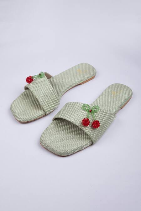 Buy SCHON ZAPATO Mint Green Cherry Slides Online at Aza Fashions Buy_SCHON ZAPATO_Mint Green Cherry Slides _Online_at_Aza_Fashions