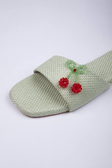 Shop SCHON ZAPATO Mint Green Cherry Slides Online at Aza Fashions Shop_SCHON ZAPATO_Mint Green Cherry Slides _Online_at_Aza_Fashions