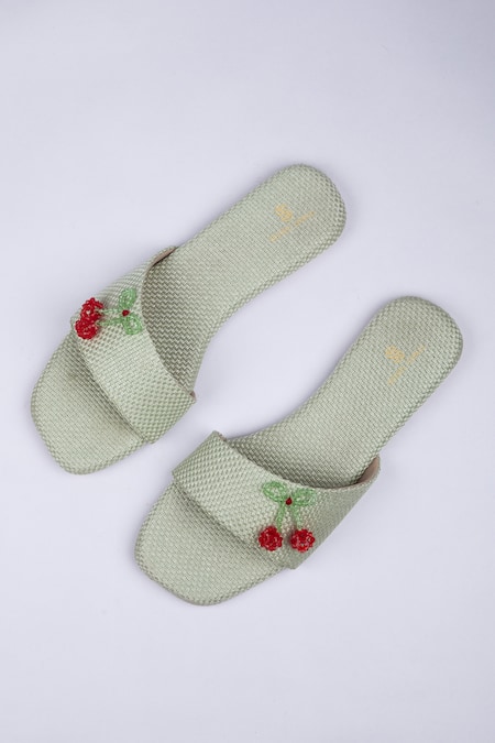 SCHON ZAPATO Mint Green Cherry Slides 