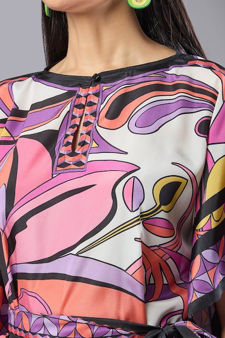 Naintara Bajaj_Pink Silk, Crepe Round Neck Graphic Print Co-ord Set _at_Aza_Fashions