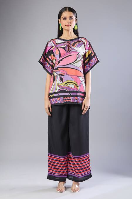 Buy_Naintara Bajaj_Pink Silk, Crepe Round Neck Graphic Print Co-ord Set 