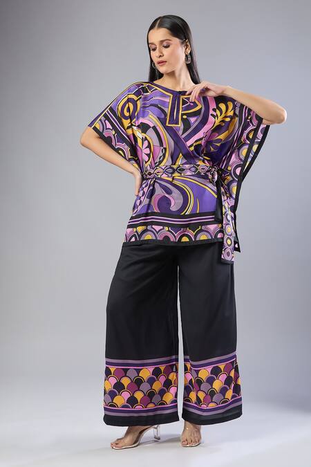 Naintara Bajaj Purple Silk, Crepe Round Neck Co-ord Set Online at Aza Fashions Naintara Bajaj_Purple Silk, Crepe Round Neck Co-ord Set _Online_at_Aza_Fashions