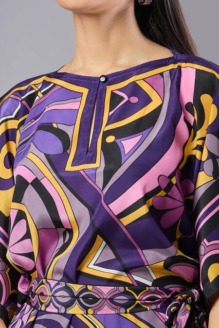 Buy Naintara Bajaj Purple Silk, Crepe Round Neck Co-ord Set Buy_Naintara Bajaj_Purple Silk, Crepe Round Neck Co-ord Set