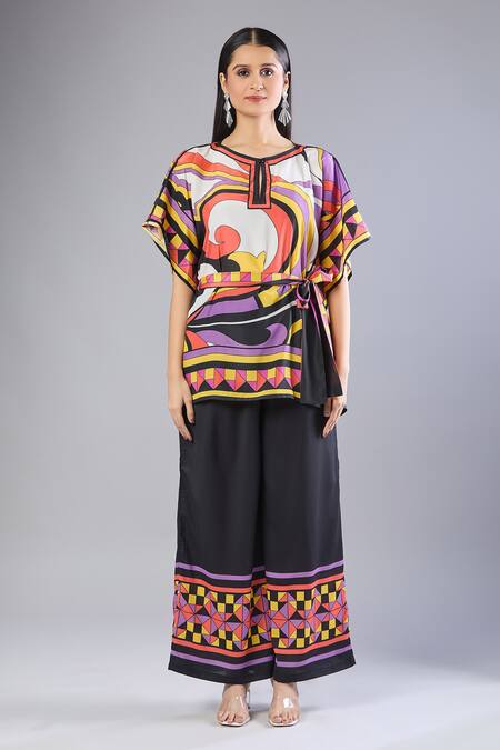 Shop Naintara Bajaj Multi Color , Satin Printed Crepe Co-ord Set Online at Aza Fashions Shop_Naintara Bajaj_Multi Color , Satin Printed Crepe Co-ord Set _Online_at_Aza_Fashions