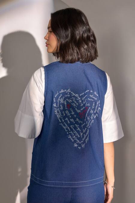 Buy Label Deepika Nagpal Blue Denim Embroidery Open Neck, Collared Jacket Pant Set Online at Aza Fashions Buy_Label Deepika Nagpal_Blue Denim Embroidery Open Neck, Collared Jacket Pant Set _Online_at_Aza_Fashions