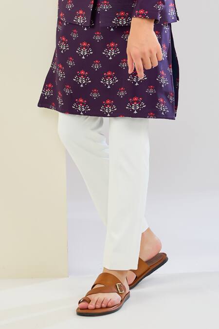 Shreyansh Designs_Purple Chanderi Silk Floral Print Bundi Set _Online_at_Aza_Fashions