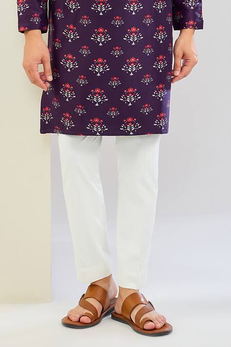 Shreyansh Designs_Purple Chanderi Silk Floral Print Kurta Set _Online_at_Aza_Fashions