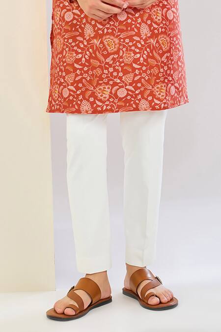 Shreyansh Designs_Orange Chanderi Silk Floral Print Kurta Set _Online_at_Aza_Fashions