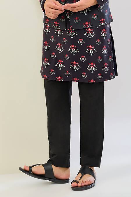 Shreyansh Designs Black Chanderi Silk, Cotton Floral Print Bundi Set Online at Aza Fashions Shreyansh Designs_Black Chanderi Silk, Cotton Floral Print Bundi Set _Online_at_Aza_Fashions